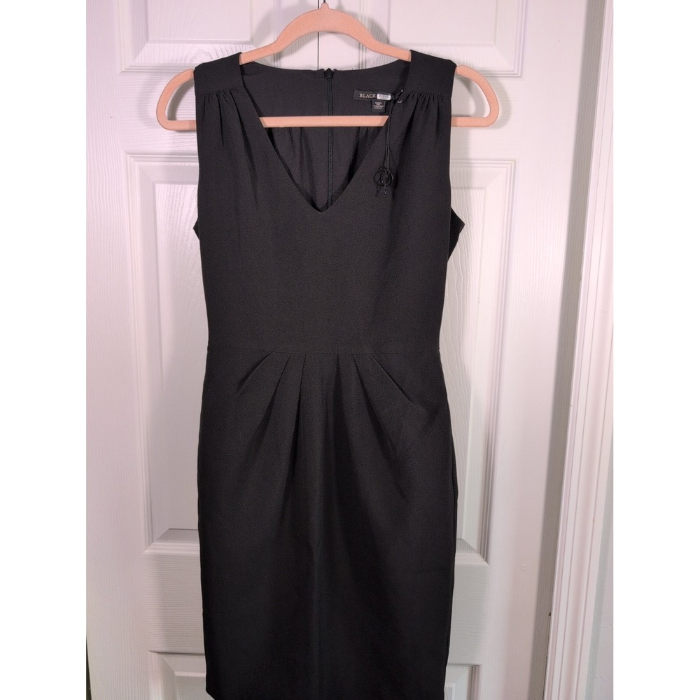 Black Halo Black Sheath Dress V-Neck Sleeveless Knee Length Zip Women's 2
